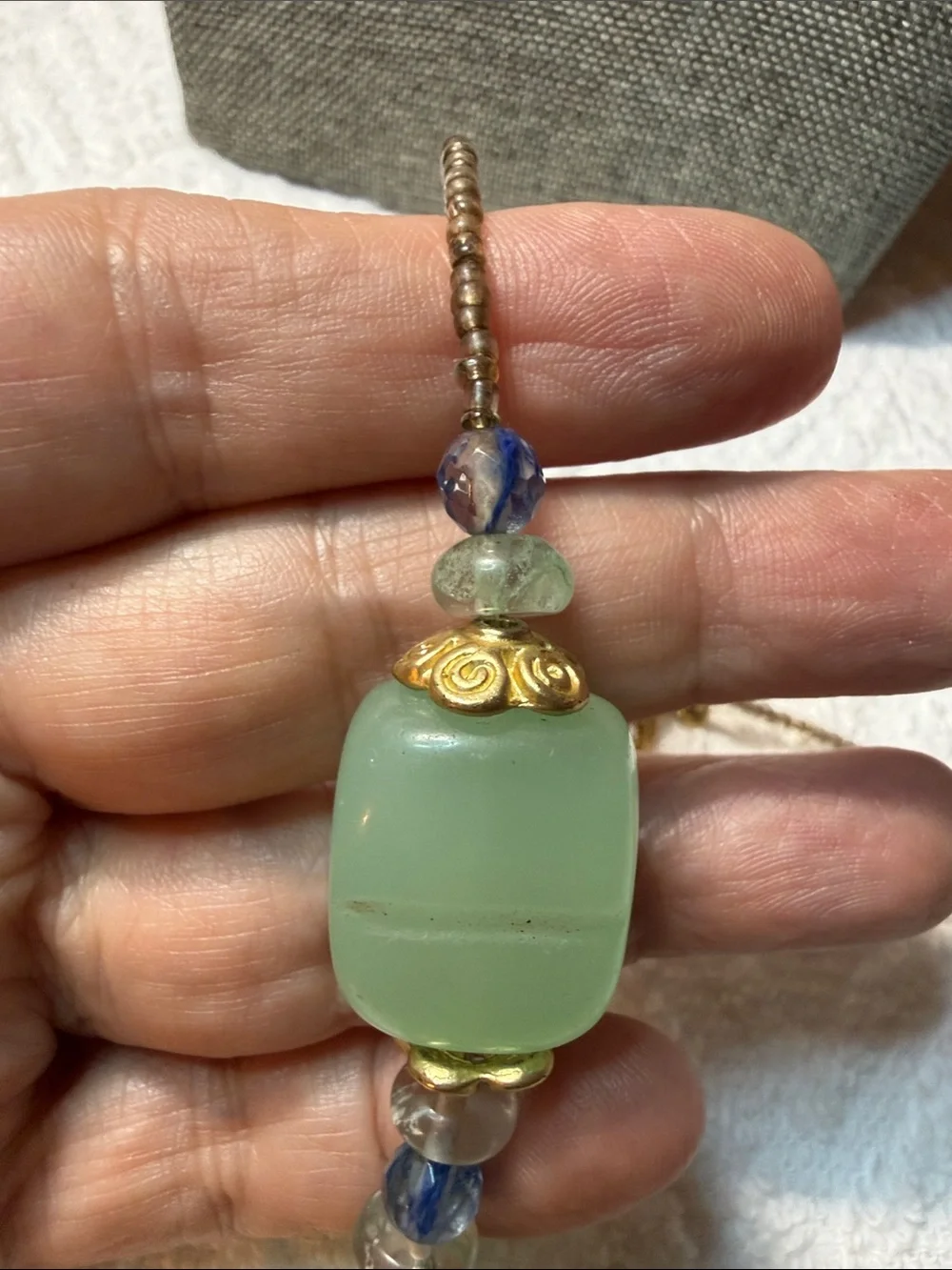 George Gold-Tone Filigree Pendant Necklace with Mint Green and Blue Glass Beads